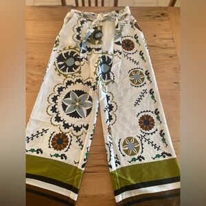 Industry Chic Bohemian Floral Wide-Leg Silky Pants Green BrownWomen's Size 2 NWT